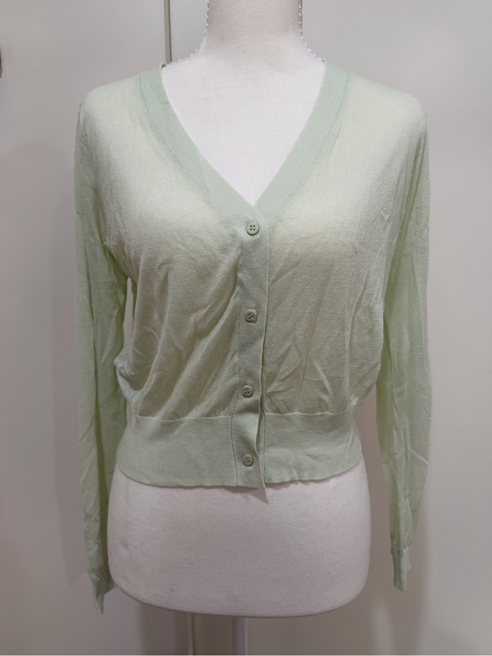 Mango Pale Mint V-Neck Button Cardigan